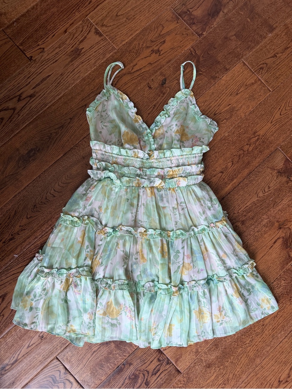 Elliatt S Floral Ruffle Mini Dress tiered Romantic Cottagecore Smocked Morgana - Picture 2 of 6